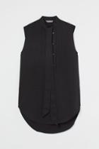 H & M - Pin-tuck Tie-detail Blouse - Black