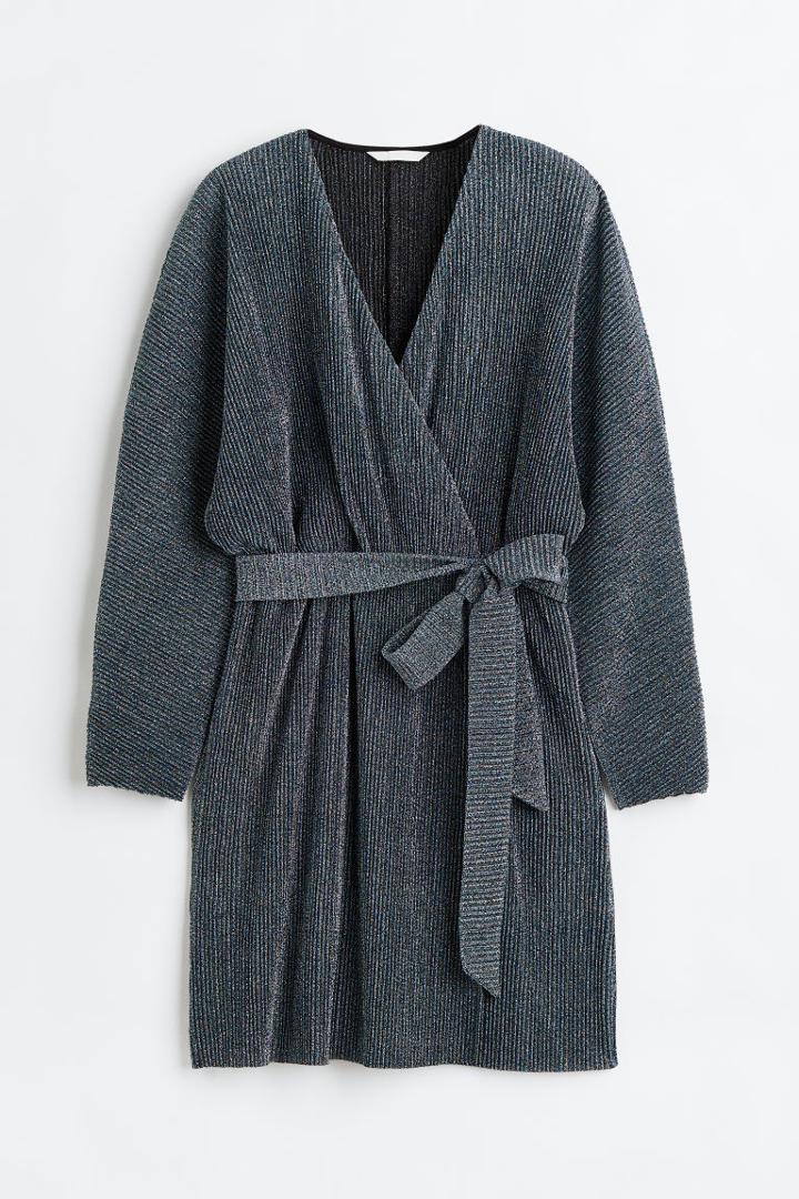 H & M - Glittery Wrap Dress - Blue