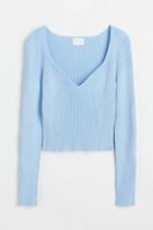 H & M - Short Rib-knit Sweater - Blue