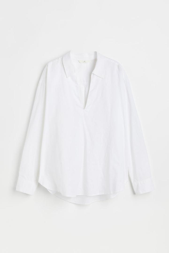 H & M - Linen-blend Anorak Shirt - White