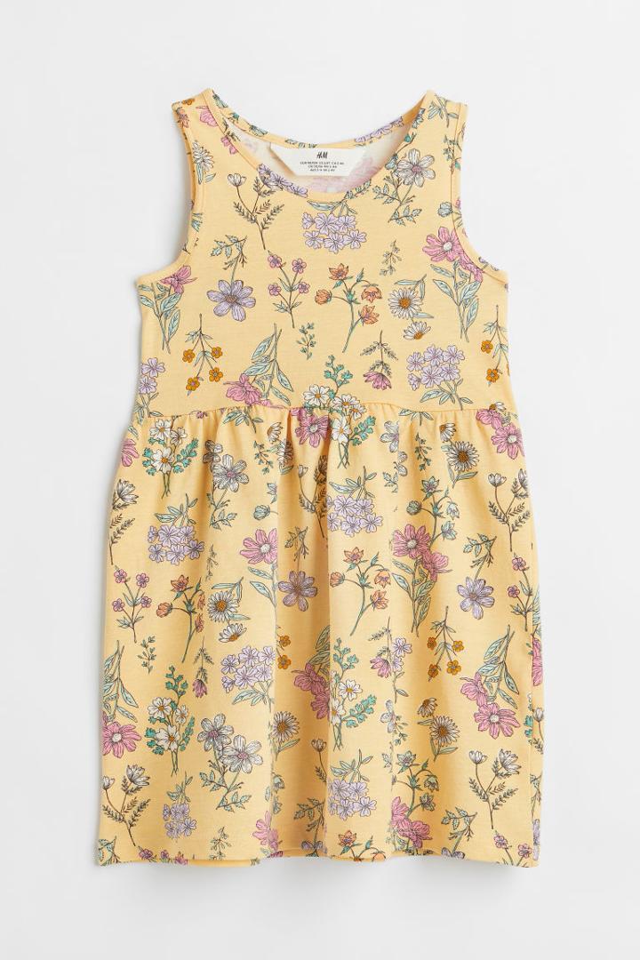 H & M - Patterned Jersey Dress - Yellow