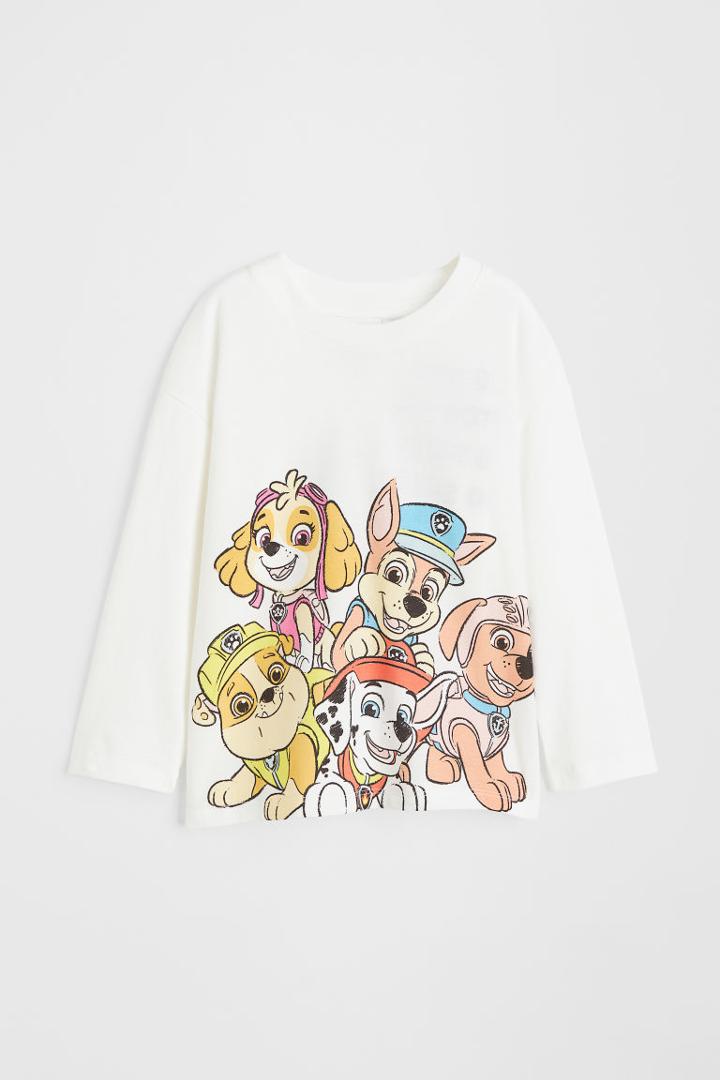 H & M - Printed Cotton Jersey Shirt - White