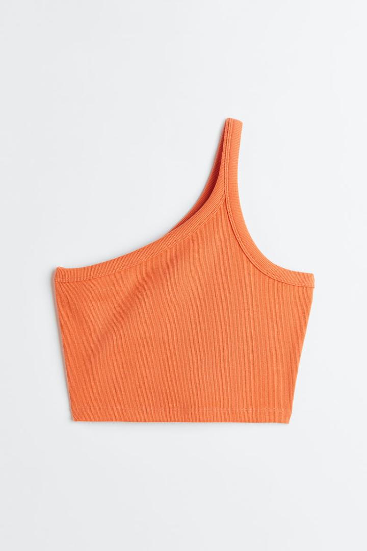 H & M - One-shoulder Crop Top - Orange