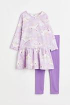 H & M - 2-piece Printed Cotton Jersey Set - Purple