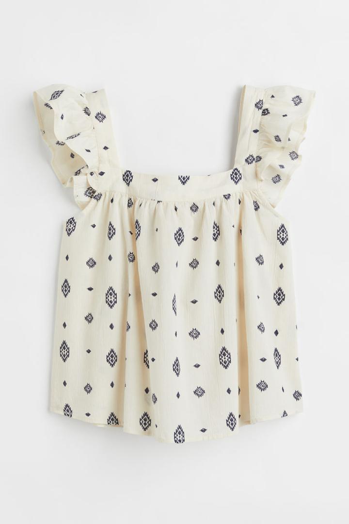 H & M - Flounce-trimmed Top - Beige