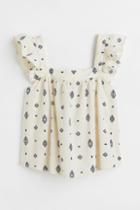H & M - Flounce-trimmed Top - Beige