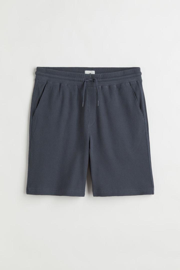 H & M - Relaxed Fit Waffled Shorts - Blue