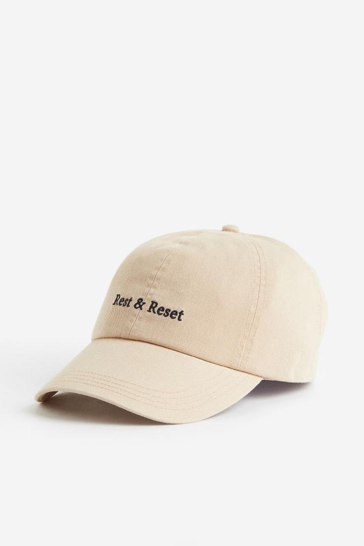 H & M - Embroidered Sports Cap - Beige