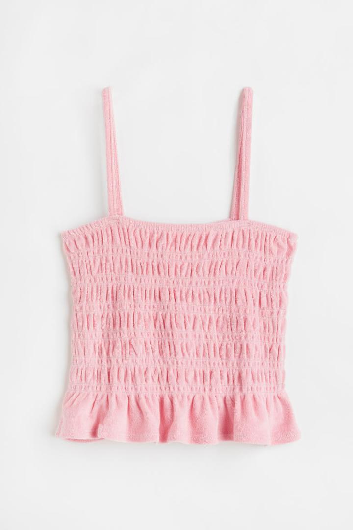 H & M - Smocked Terry Camisole Top - Pink