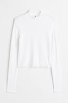 H & M - Ribbed Long-sleeved Top - White