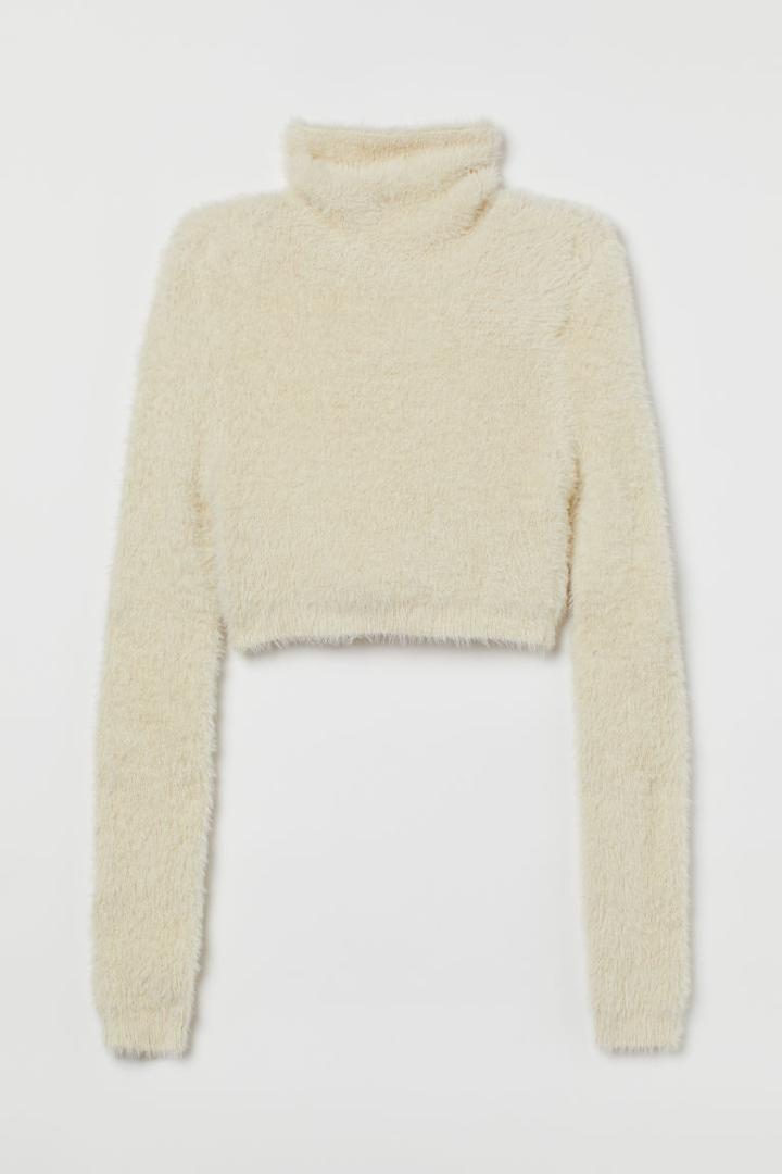 H & M - Fluffy Crop Sweater - Beige