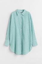 H & M - Oversized Linen-blend Shirt - Green