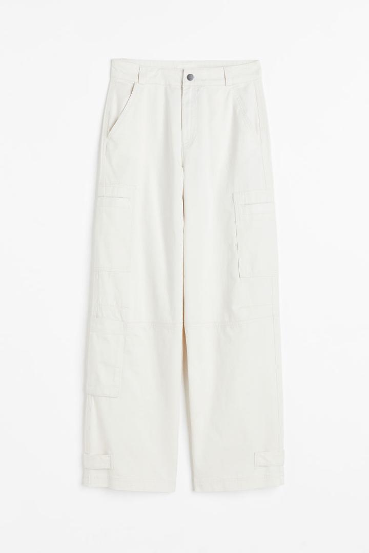 H & M - Straight Cargo Pants - White