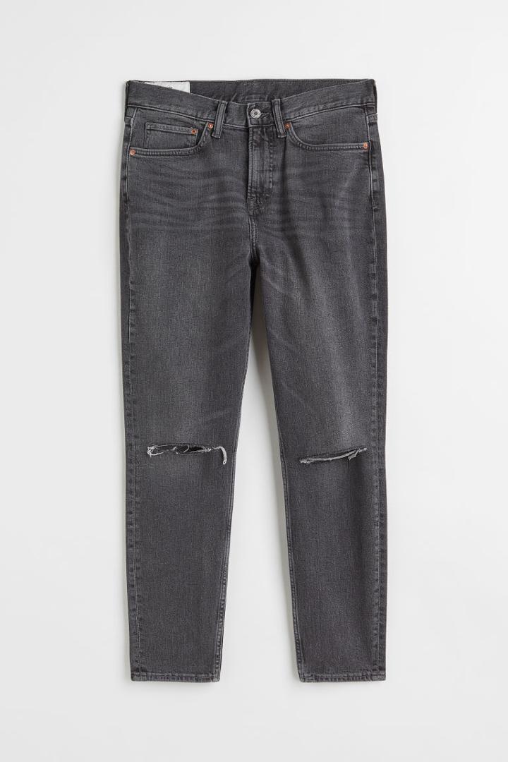 H & M - Slim Tapered Cropped Jeans - Gray