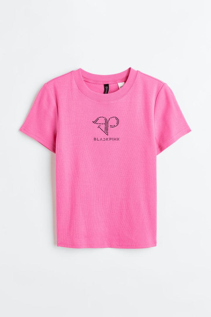 H & M - Rhinestone-motif Top - Pink