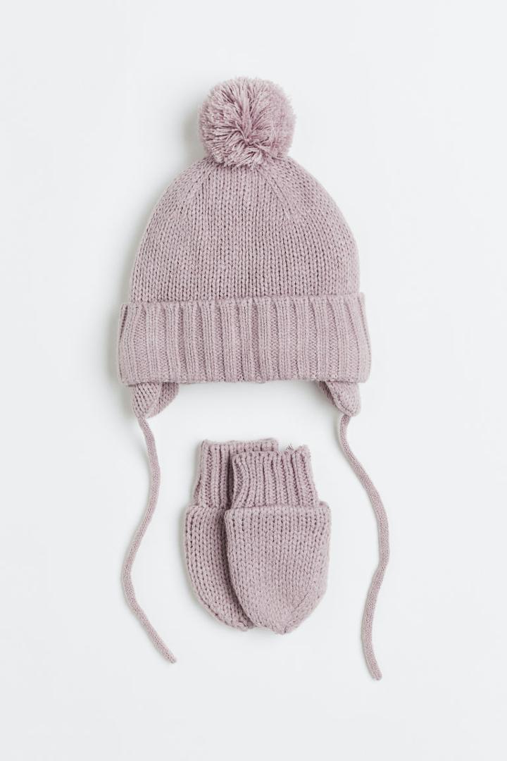H & M - Knitted 2-piece Set - Purple