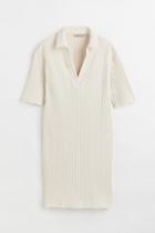 H & M - Collared Ribbed Dress - White