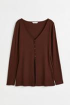 H & M - Ribbed Viscose Cardigan - Brown
