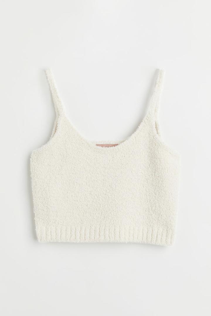 H & M - Fluffy-knit Crop Top - Beige