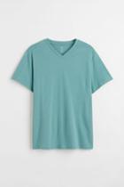 H & M - Regular Fit V-neck T-shirt - Turquoise