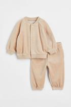 H & M - 2-piece Velour Set - Beige
