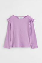 H & M - Ruffle-trimmed Ribbed Top - Purple