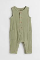 H & M - Crinkled Cotton Romper Suit - Green