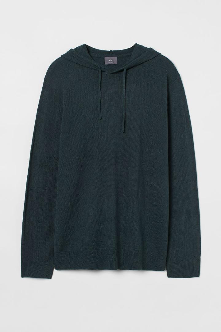 H & M - Regular Fit Knit Hoodie - Green