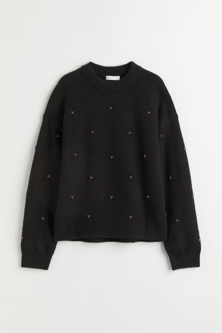 H & M - Beaded Sweater - Black