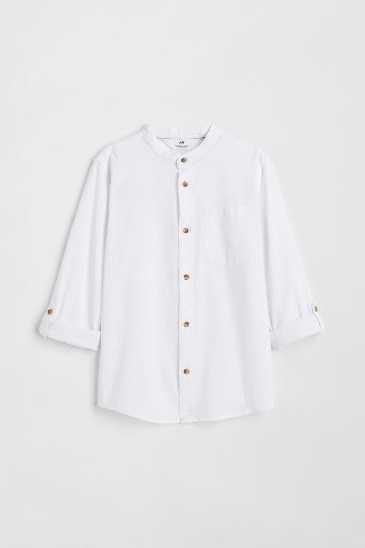 H & M - Band-collar Shirt - White