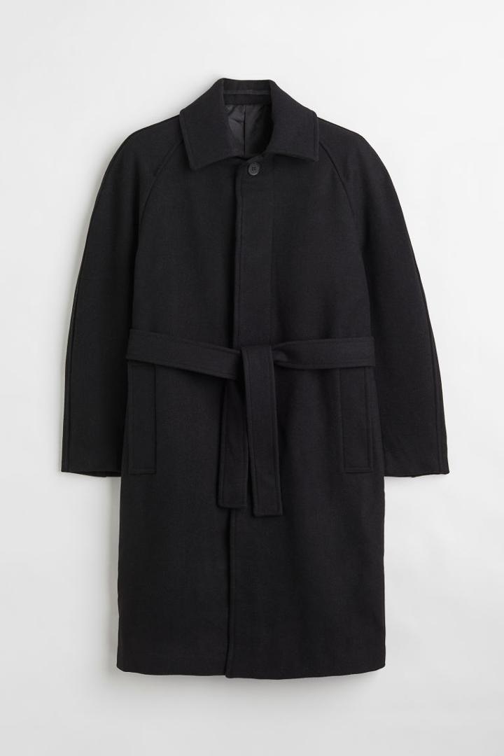 H & M - Felted Wool-blend Car Coat - Black