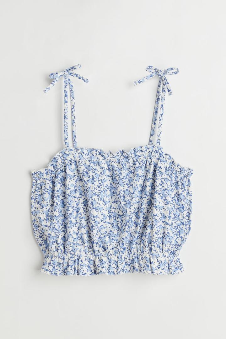 H & M - Short Ruffle-trimmed Top - Blue
