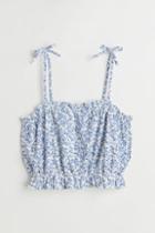 H & M - Short Ruffle-trimmed Top - Blue