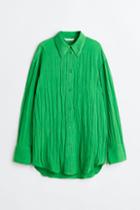 H & M - Crinkled Chiffon Shirt - Green