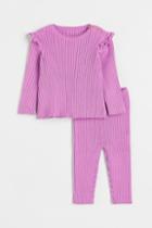 H & M - 2-piece Rib-knit Cotton Set - Purple