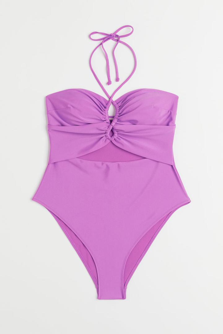 H & M - High Leg Swimsuit - Purple