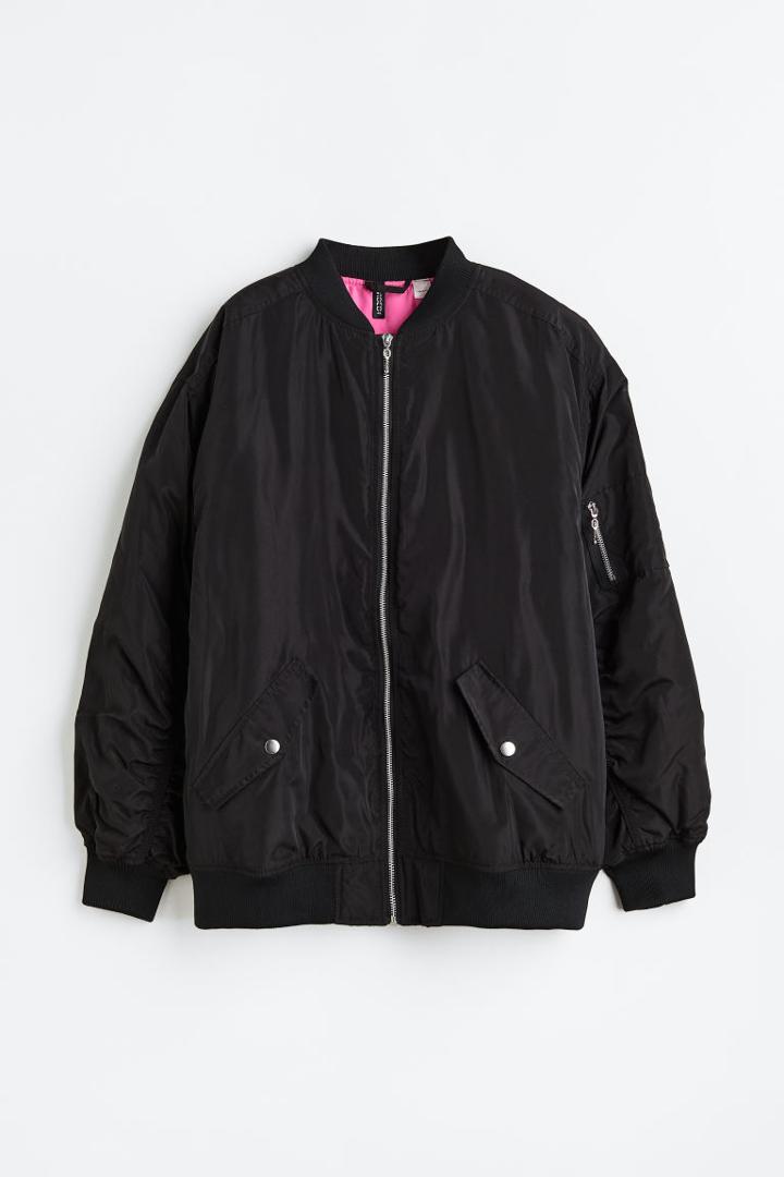 H & M - Printed Bomber Jacket - Black