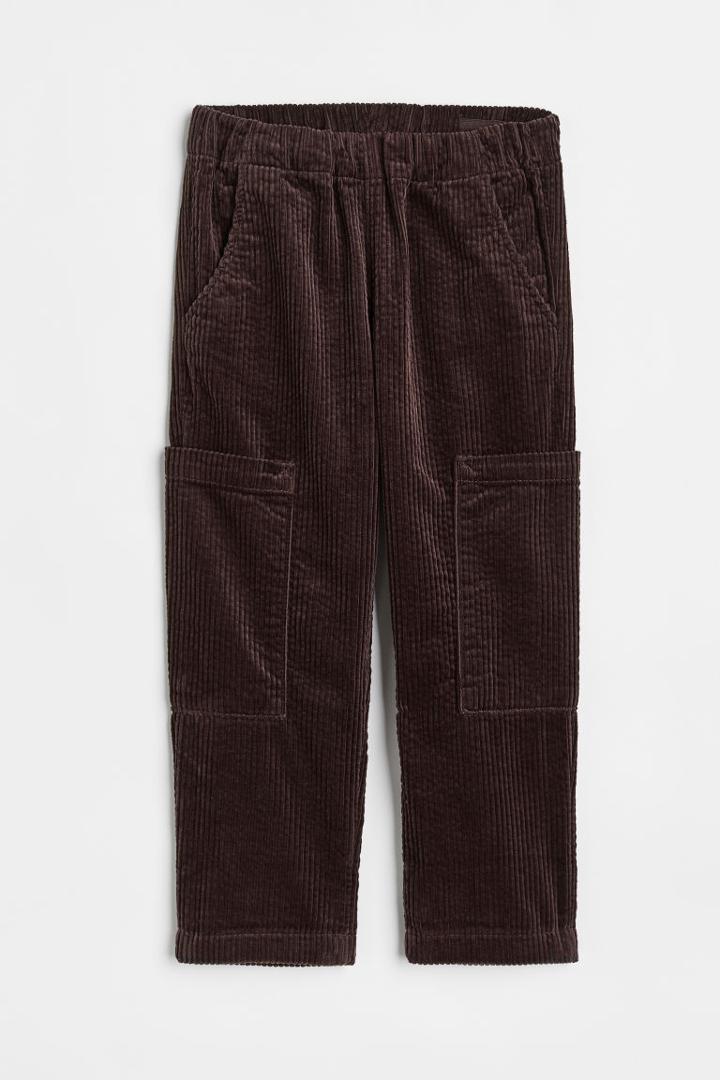 H & M - Cotton Corduroy Cargo Trousers - Brown
