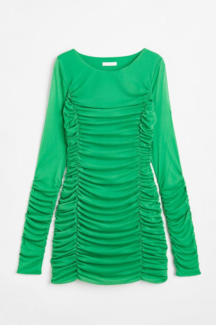 H & M - Gathered Mesh Dress - Green
