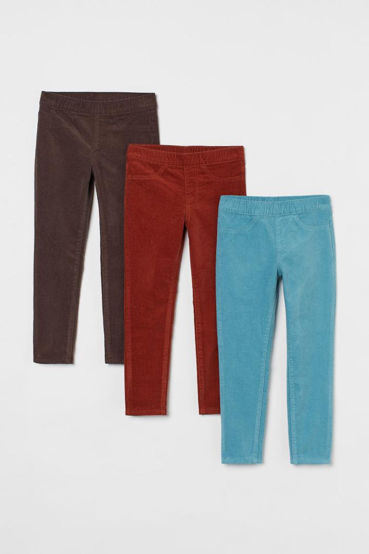 H & M - 3-pack Corduroy Treggings - Brown