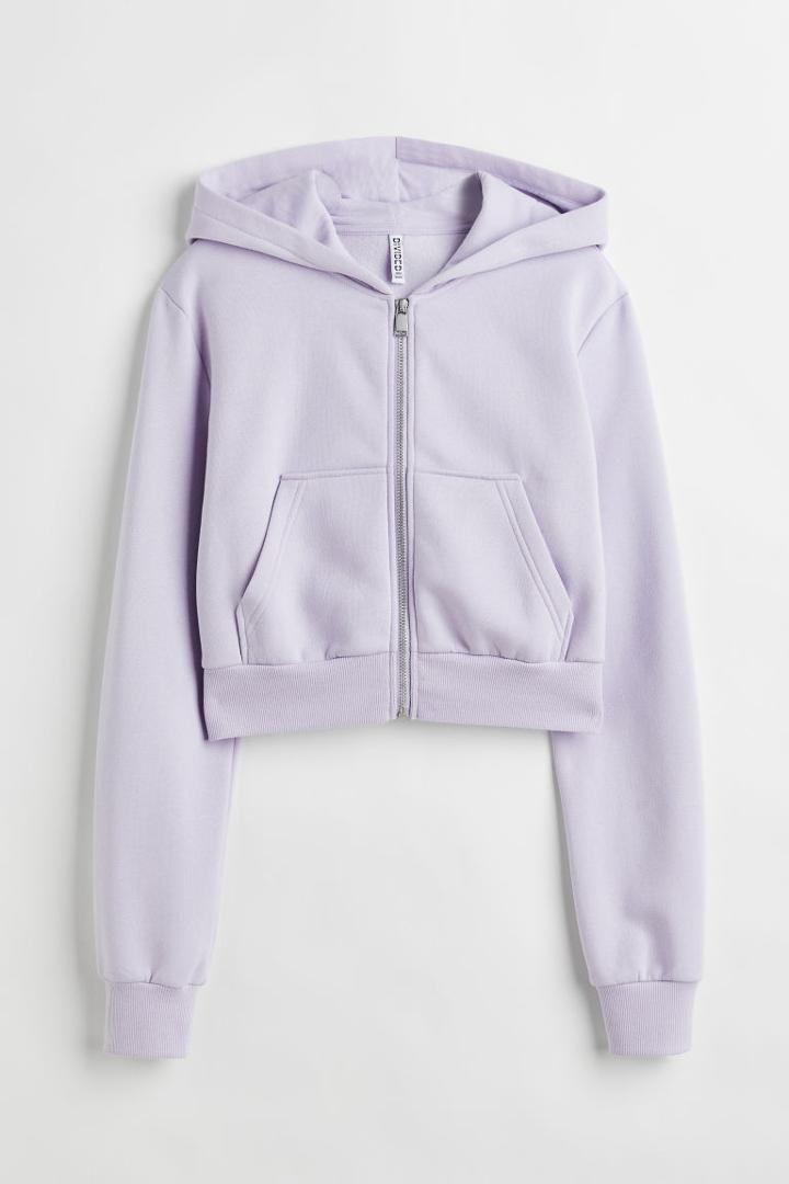 H & M - Short Hooded Sweatshirt Jacket - Purple