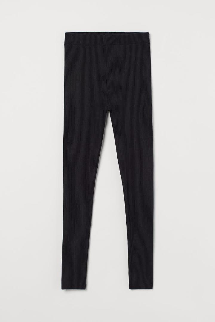 H & M - Ribbed Leggings - Black