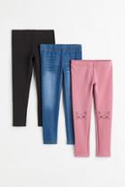 H & M - 3-pack Cotton Leggings - Pink