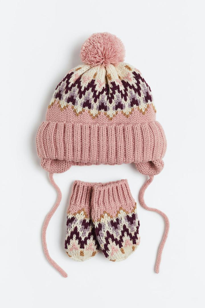H & M - 2-piece Jacquard-knit Set - Pink