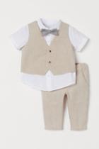 H & M - 3-piece Set With Bow Tie - Beige