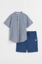 H & M - 2-piece Shirt And Shorts Set - Blue