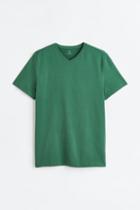 H & M - Slim Fit V-neck T-shirt - Green