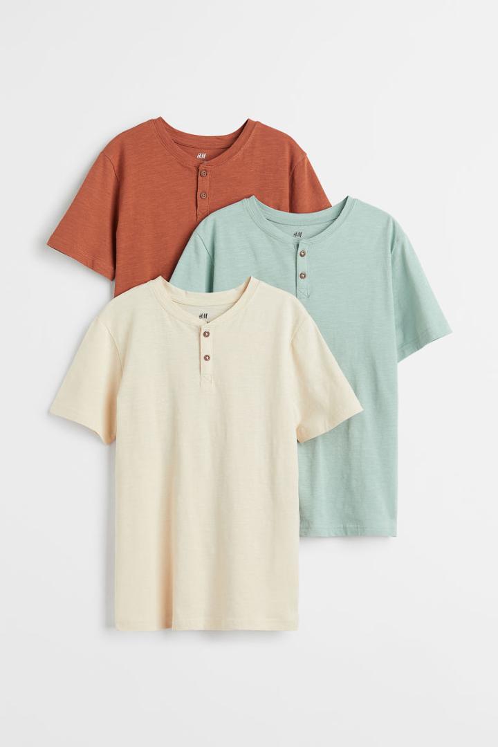 H & M - 3-pack Henley Shirts - Beige
