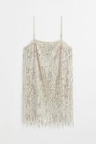 H & M - Sequined Dress With Fringe Hem - White