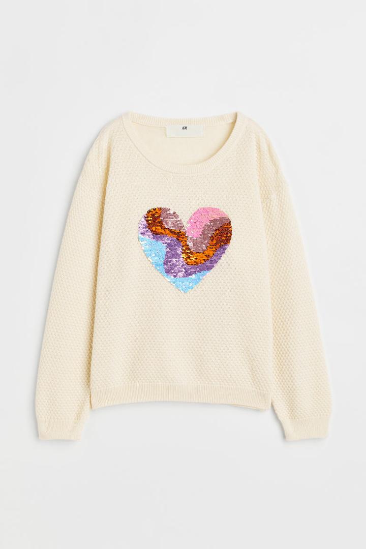 H & M - Motif-detail Knit Sweater - White
